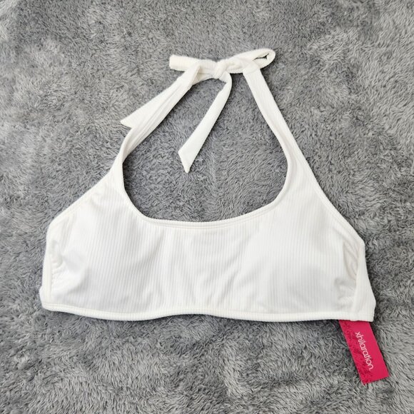 Xhilaration Halter Bikini Top Juniors XL 12-14 White Ribbed Adjustable Back - Picture 1 of 10